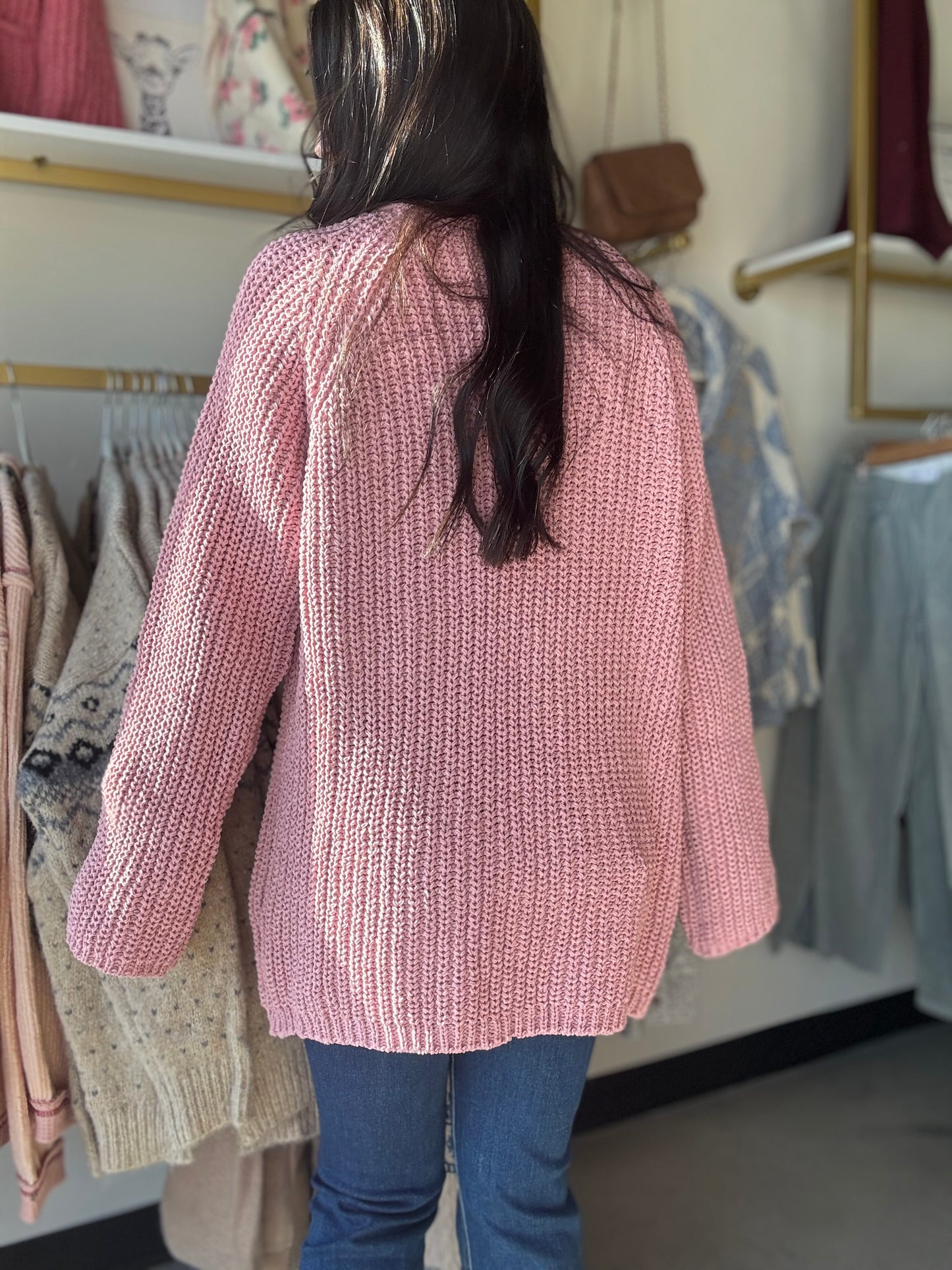 Rose Pink Chunky Knit Cardigan