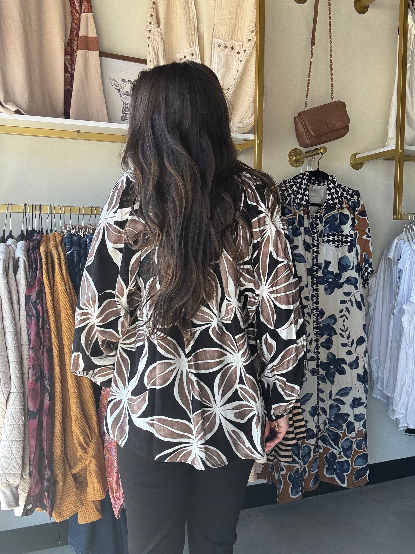 Black & Mocha Floral Blouse