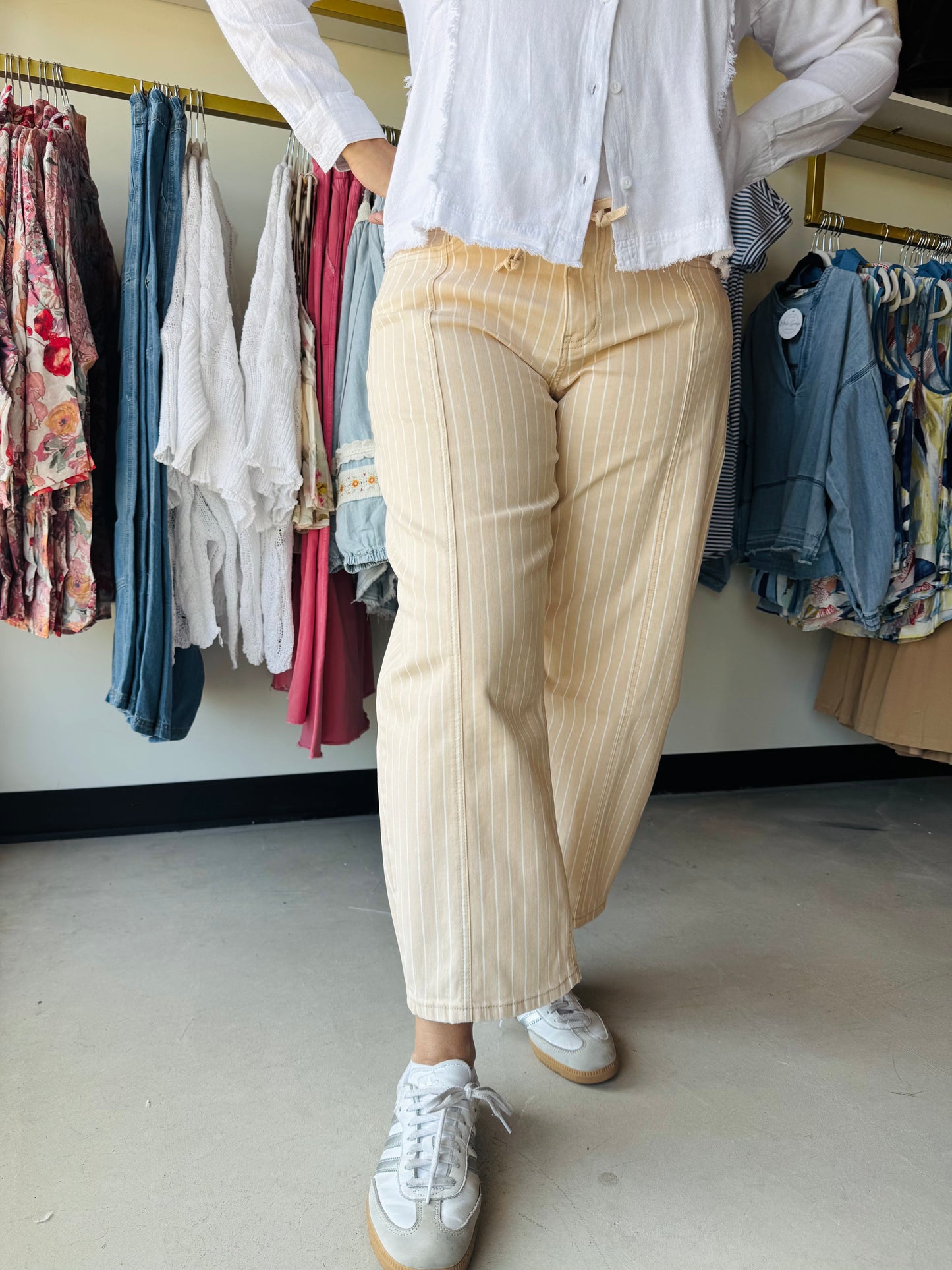 Lovervet Striped High-Rise Barrel Jeans