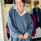 Denim Slouchy V Neck Sweater