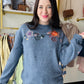 Navy Floral Embroidery Sweater
