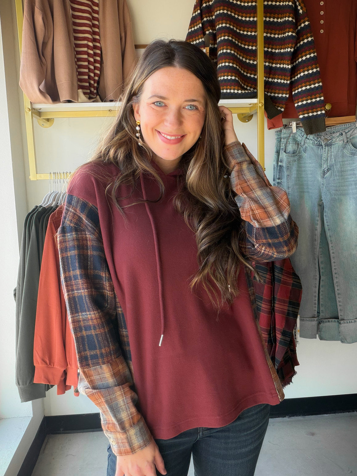 Plaid Wine Accent Hoodie