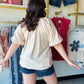 Oatmeal Bubble Sleeve Embroidered Blouse