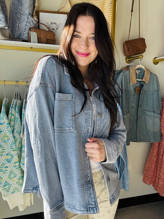 Light Denim Garment Dyed Shacket