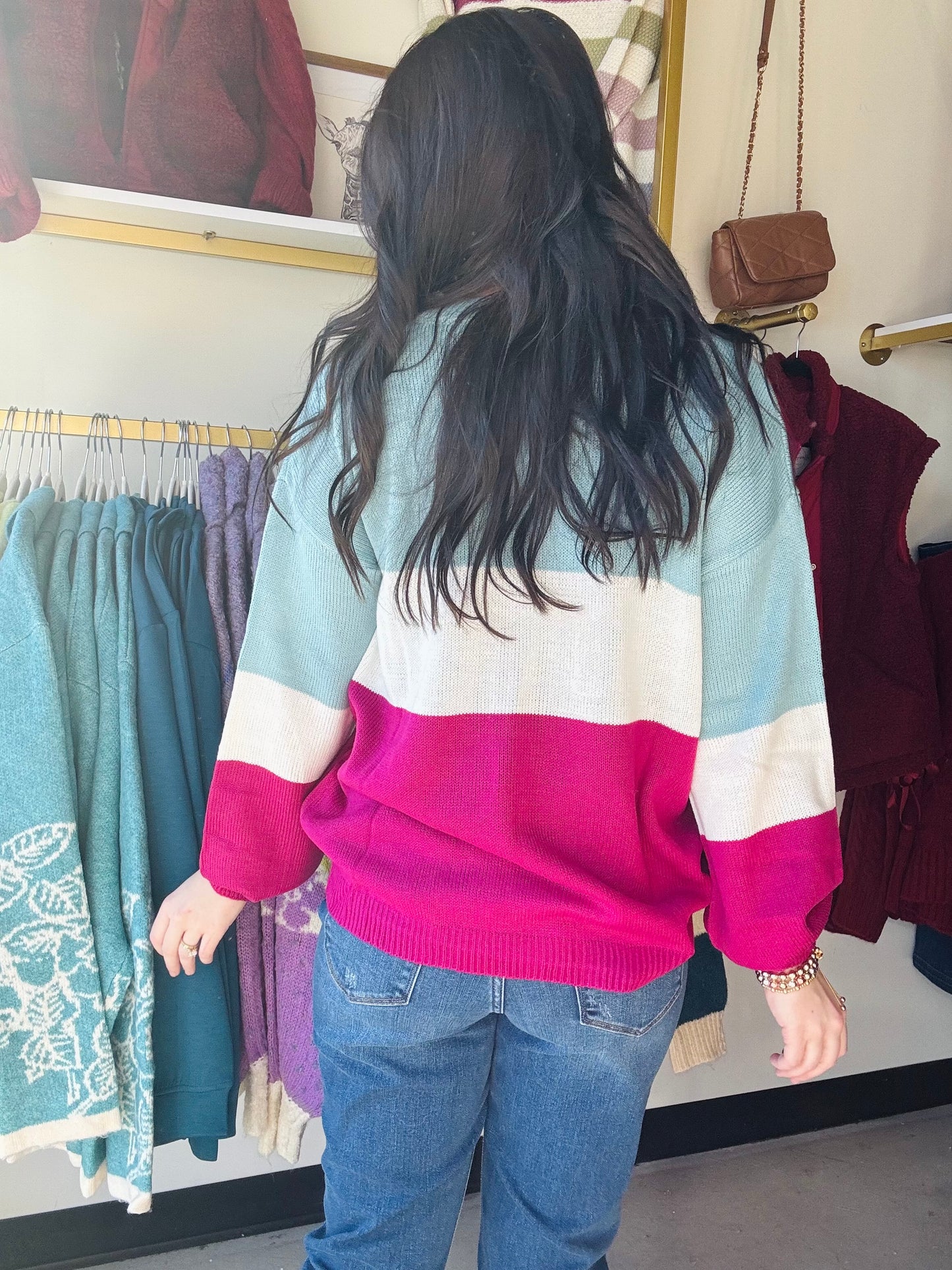 Blue Magenta Stripe Sweater
