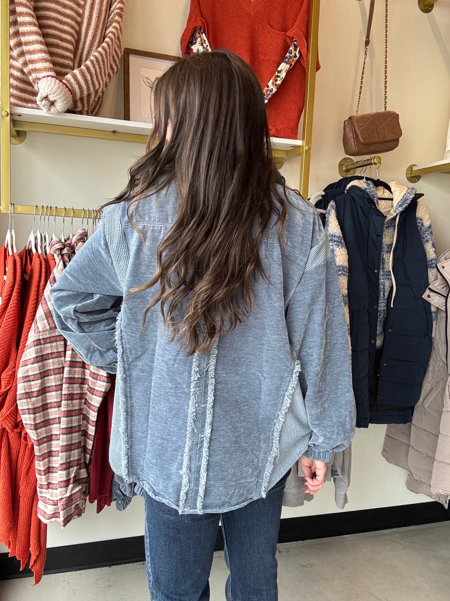Blue Fringe Detail Shacket