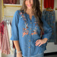 V Neck Embroidered Fringe Top