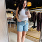 Light Wash Relaxed Front Tie Shorts