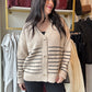 Oatmeal & Black Stripe Button Sweater