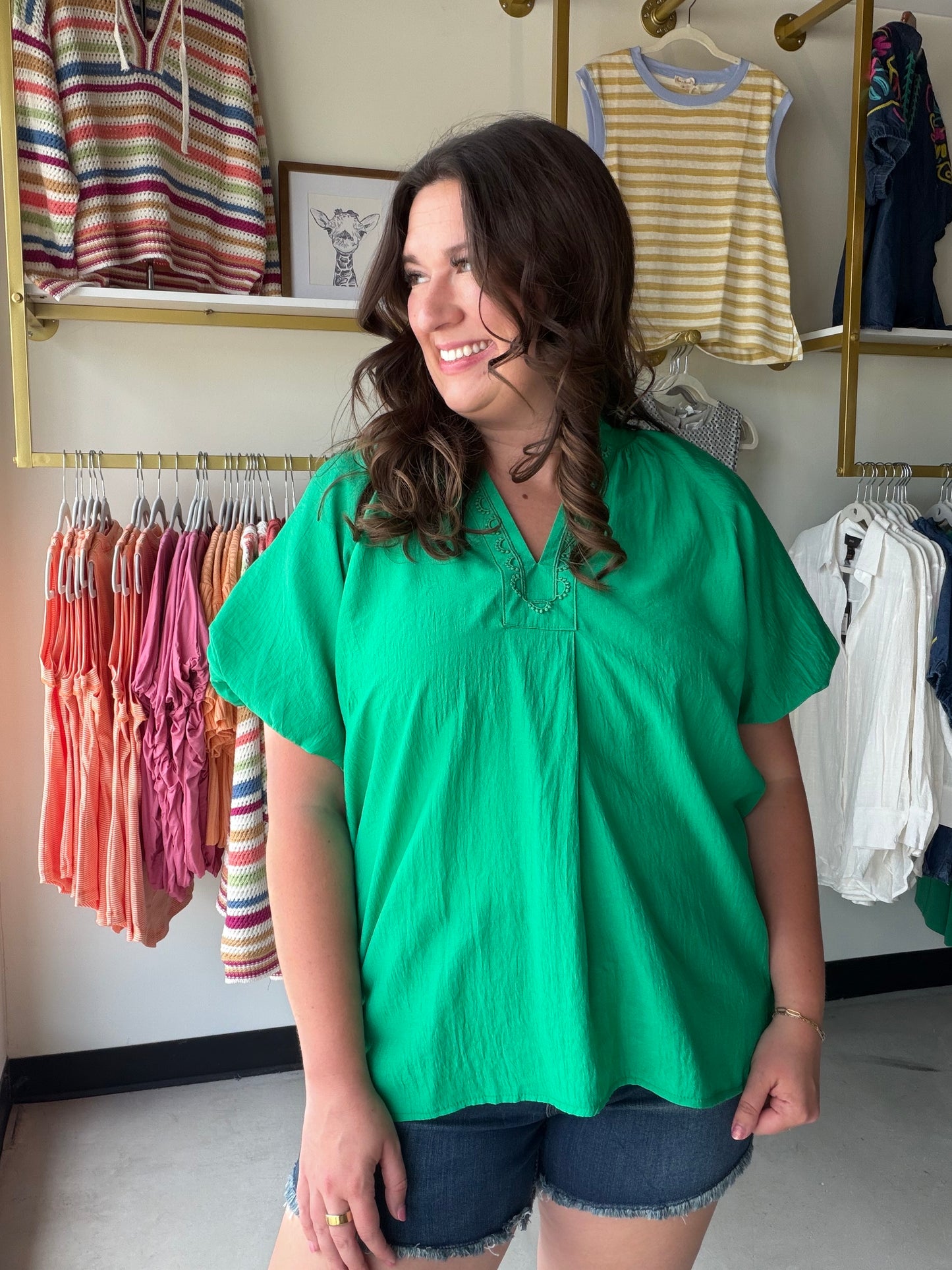 Island Green V Neck Blouse