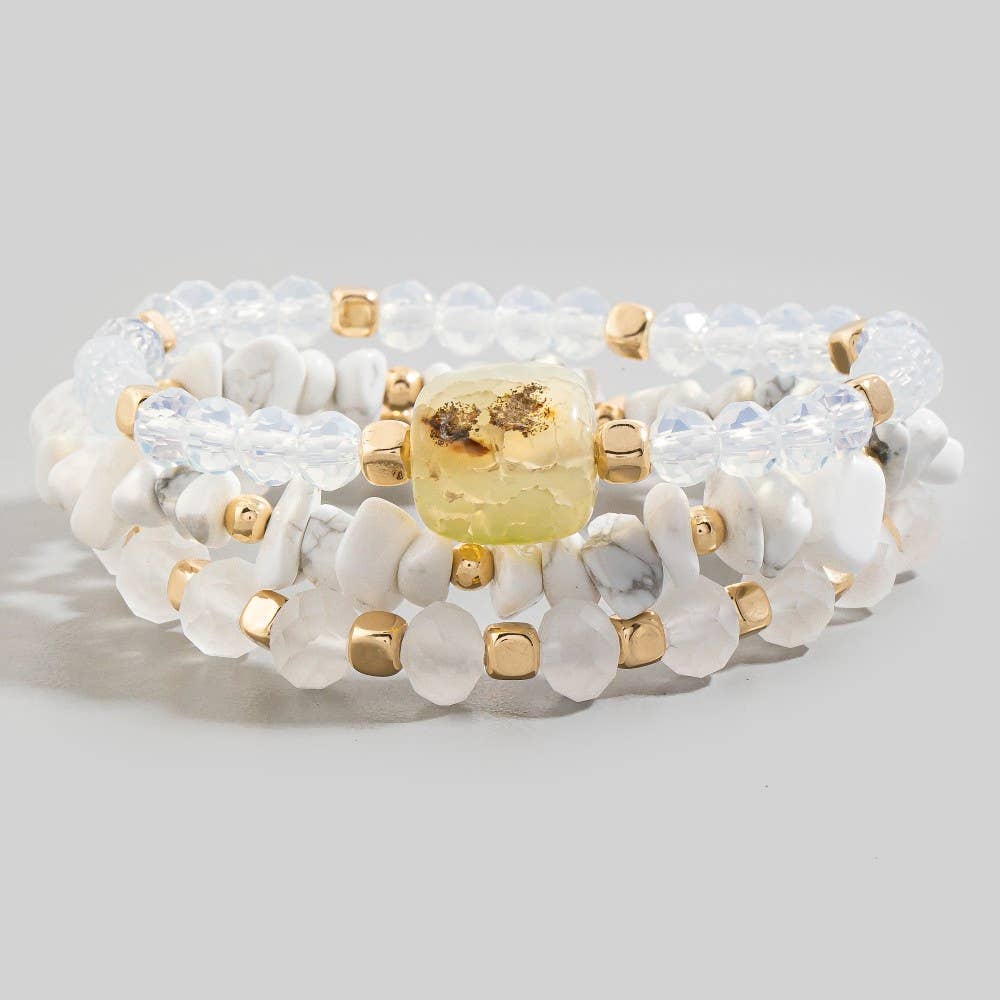 Mixed Chip Stone And Faceted Beads Bracelet Set