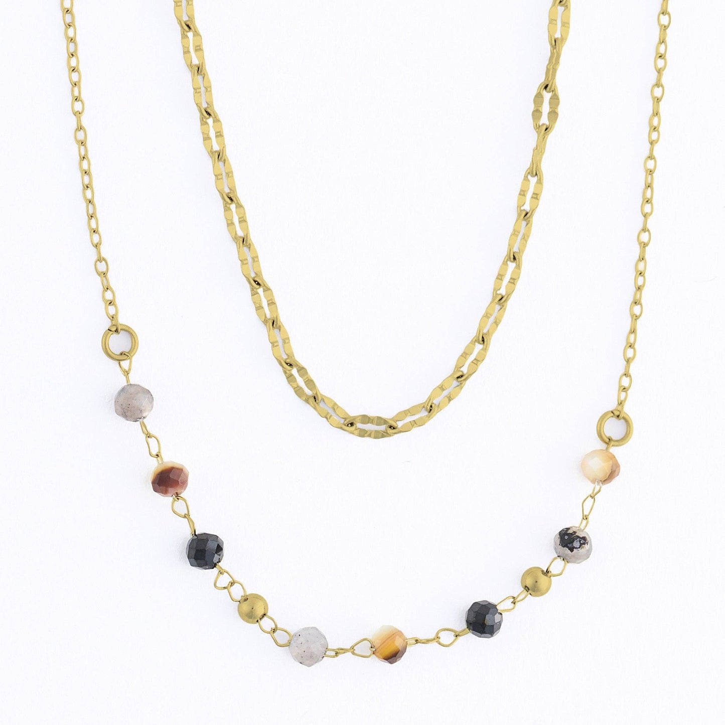 Narelle Waterproof Genuine Apatite & Tiger's Eye Double Row Beaded Dainty Necklace