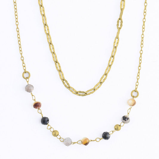 Narelle Waterproof Genuine Apatite & Tiger's Eye Double Row Beaded Dainty Necklace
