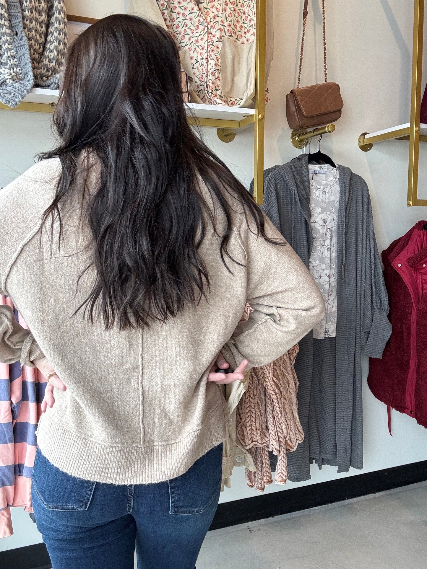 Latte Button Crewneck Sweater