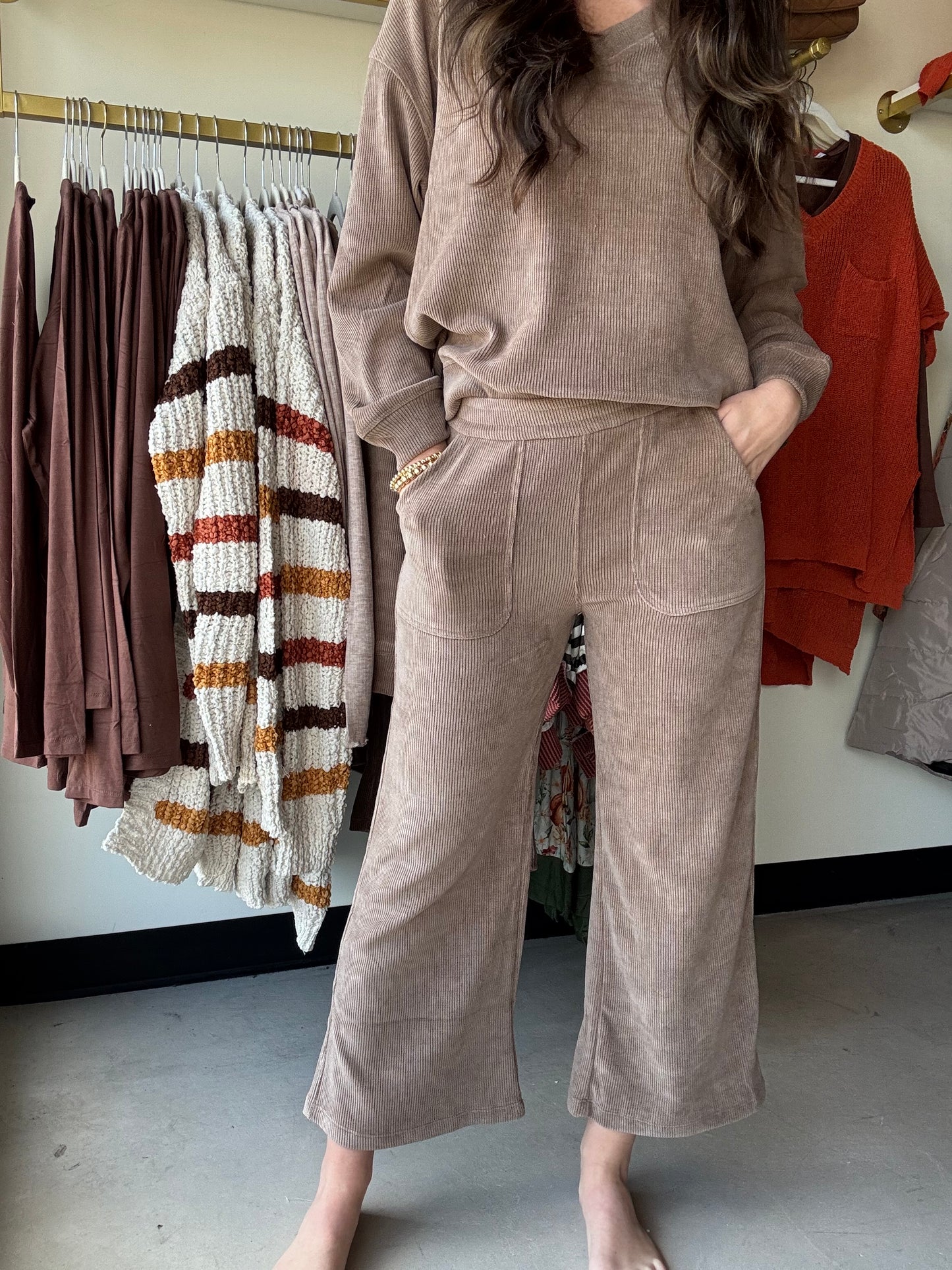 Khaki Corduroy Cropped Pants