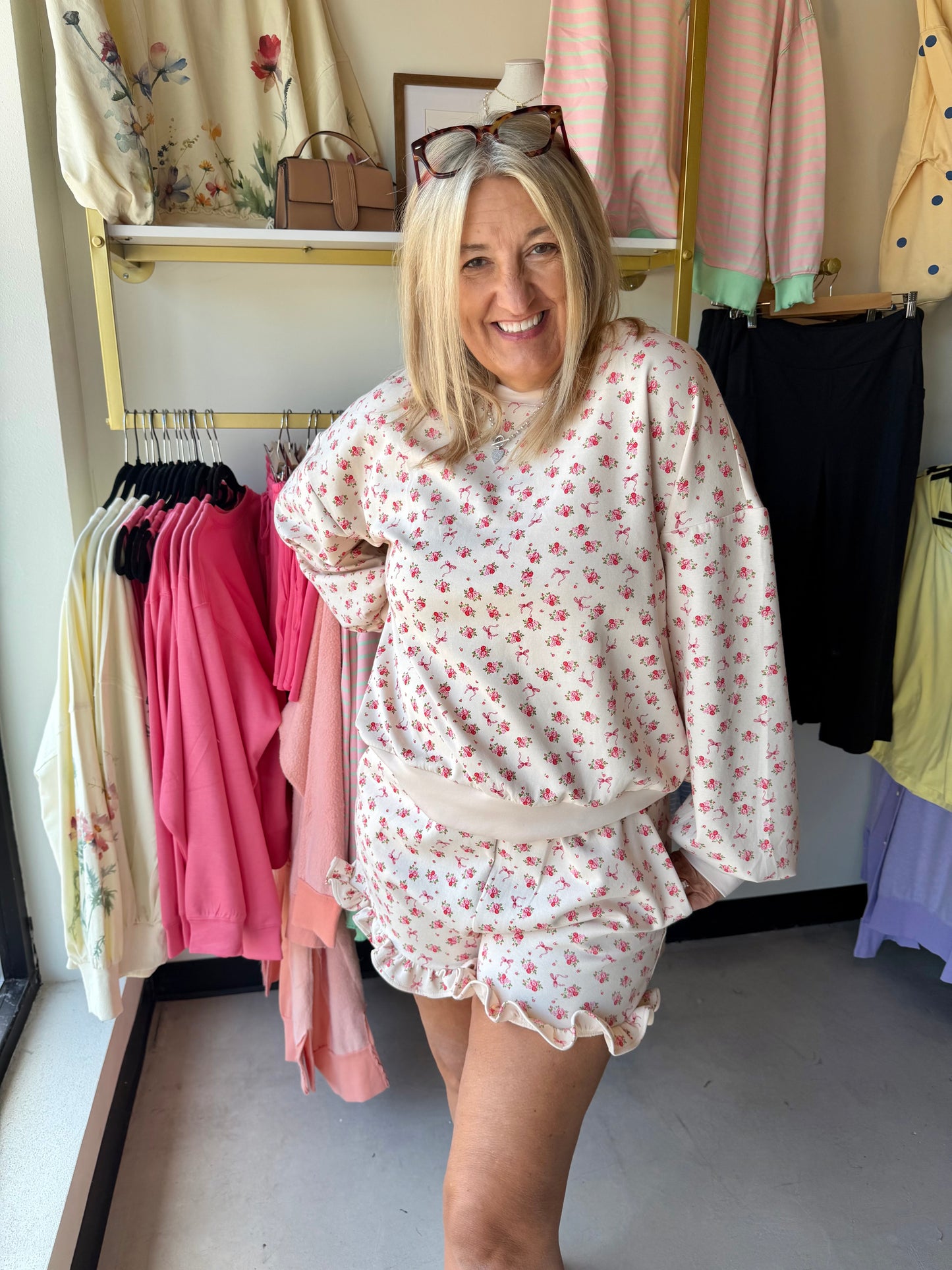 Taupe Pink Floral Frill Set
