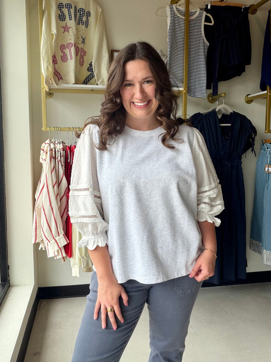 Heather Grey Accent Sleeve Pullover