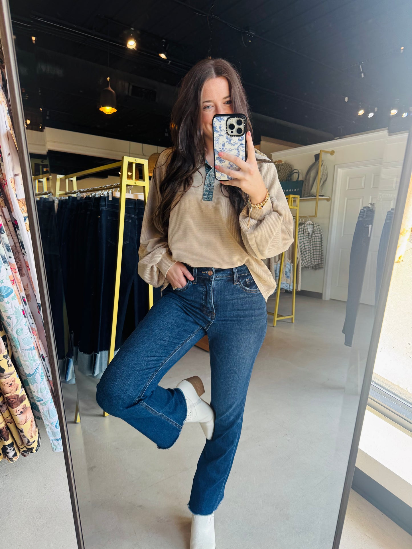 Khaki Denim Accent Pullover