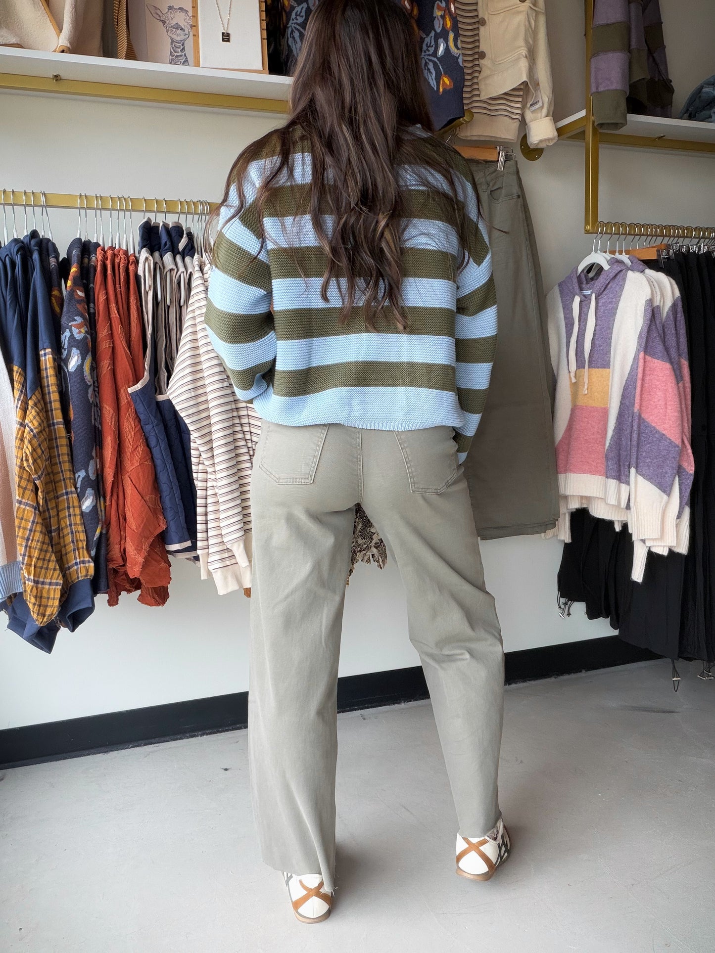Ash Olive Twill Wide Leg Pants