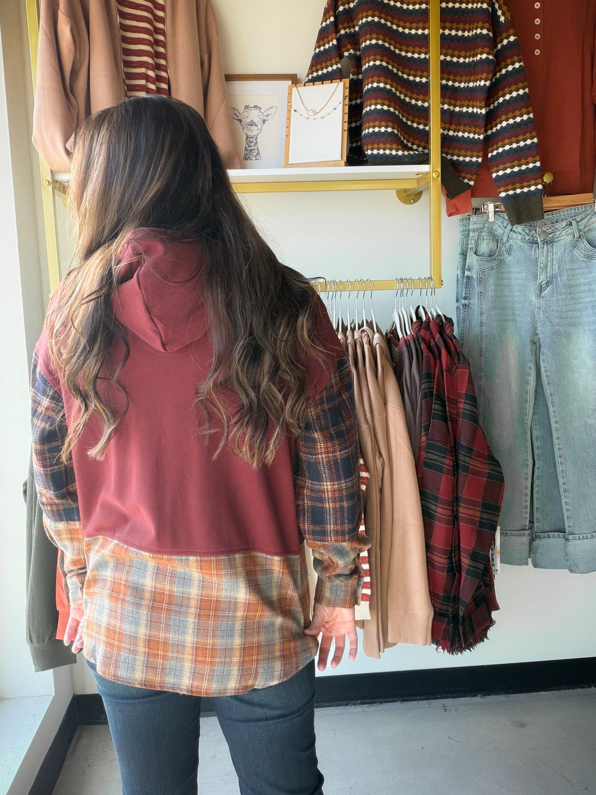 Plaid Wine Accent Hoodie