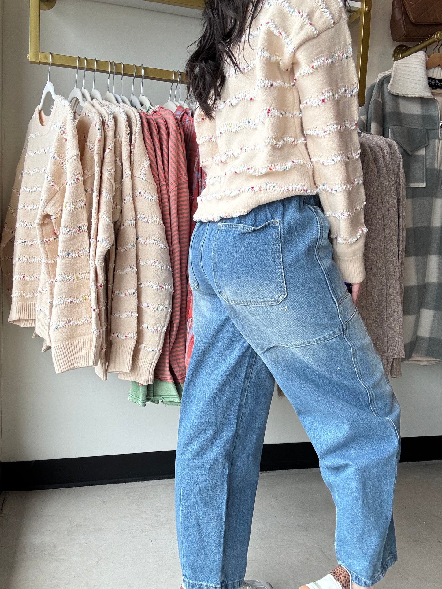 Washed Denim Barrel Jeans