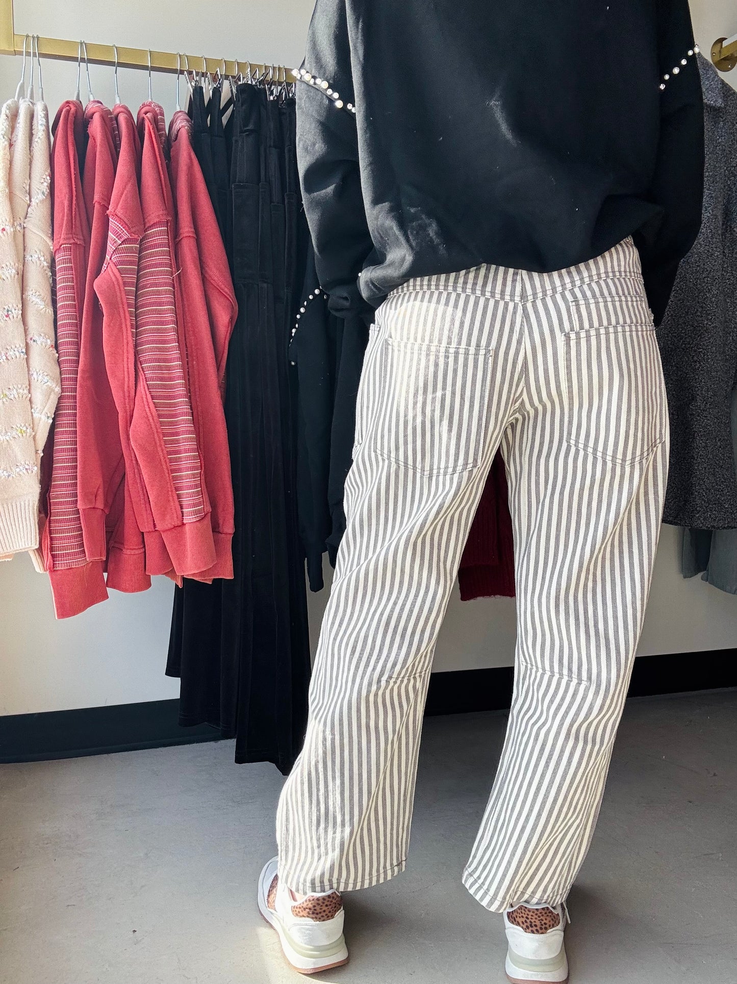 Grey & White Twill Barrel Pants