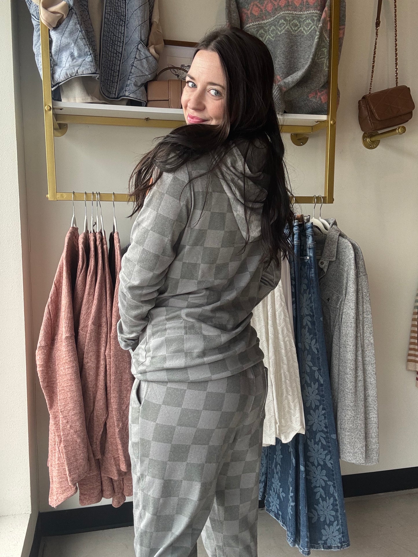 Olive Check Ashley Hoodie