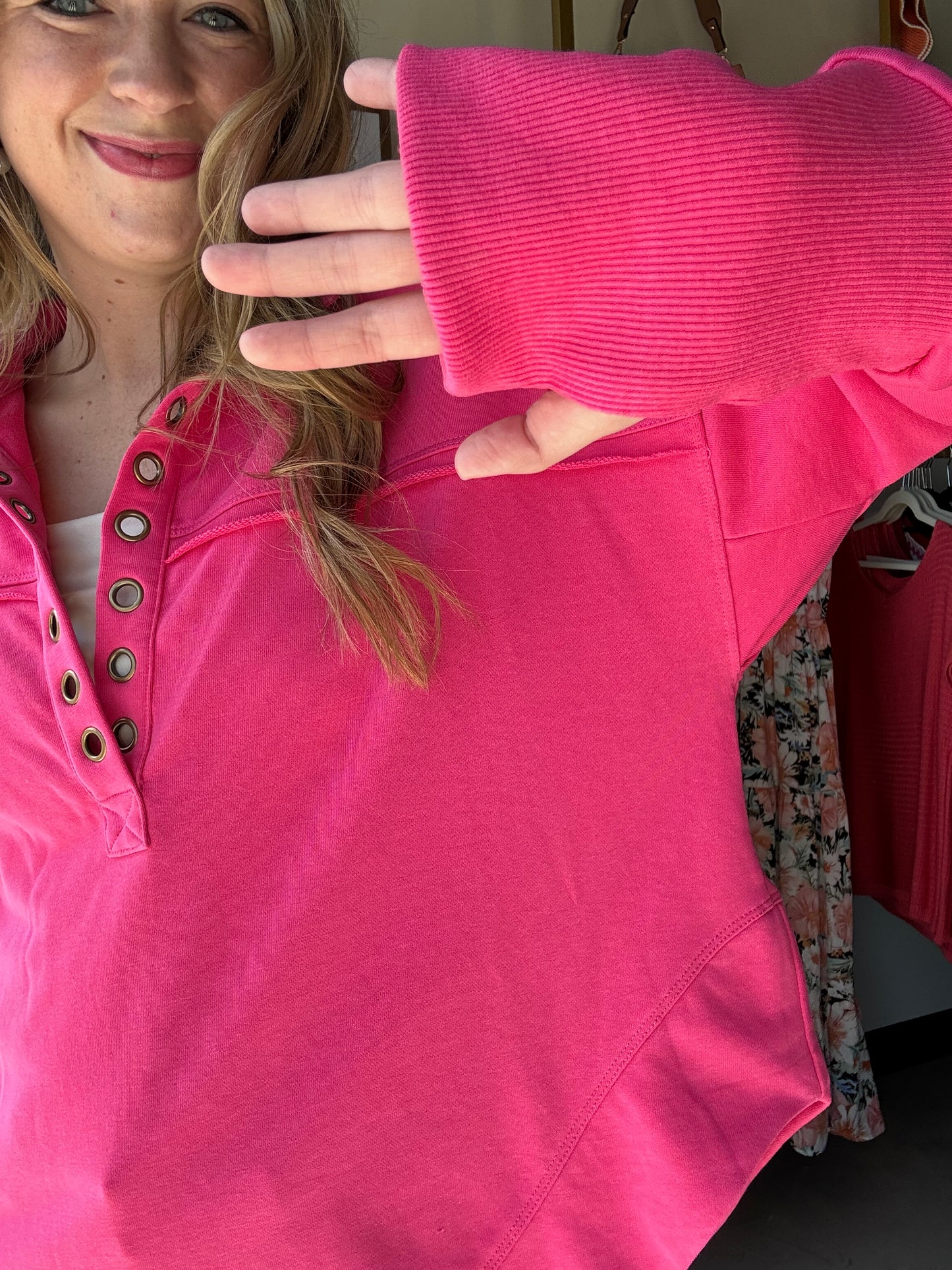 Fuchsia Deep V Cuff Pullover