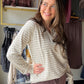 Ivory Striped V Neck Brushed Top