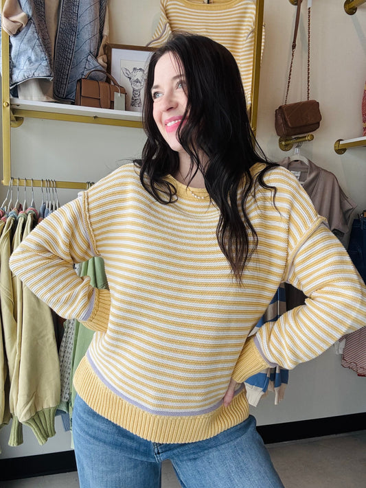 Butter Striped Piping Trim Sweater