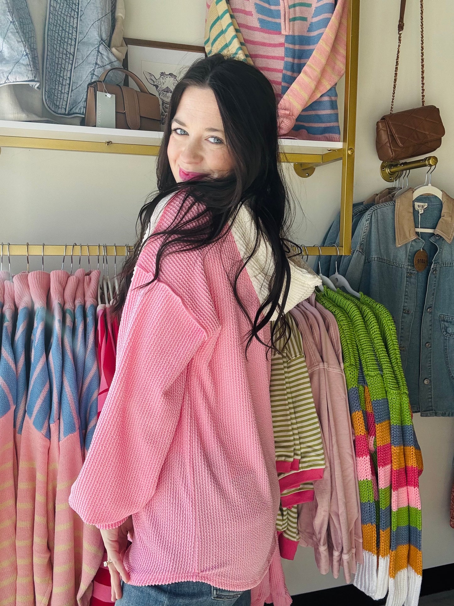 Two Tone Pink Henley Hoodie