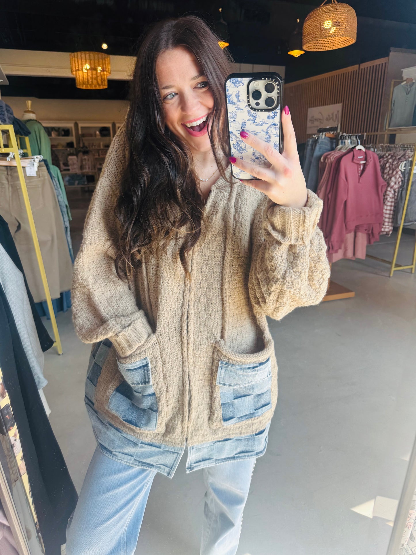 Check Pocket Sweater Hoodie