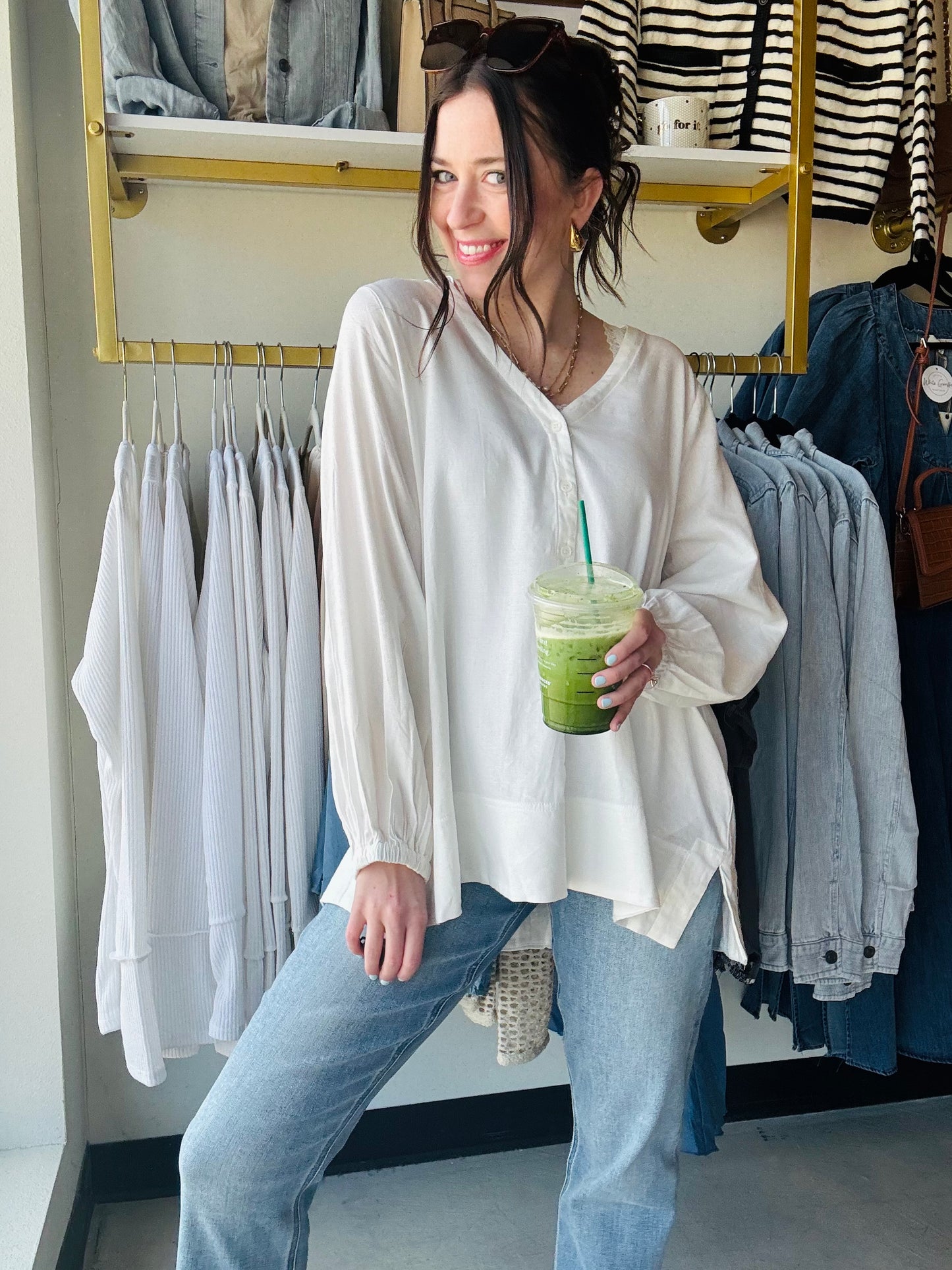 White V Neck Tunic