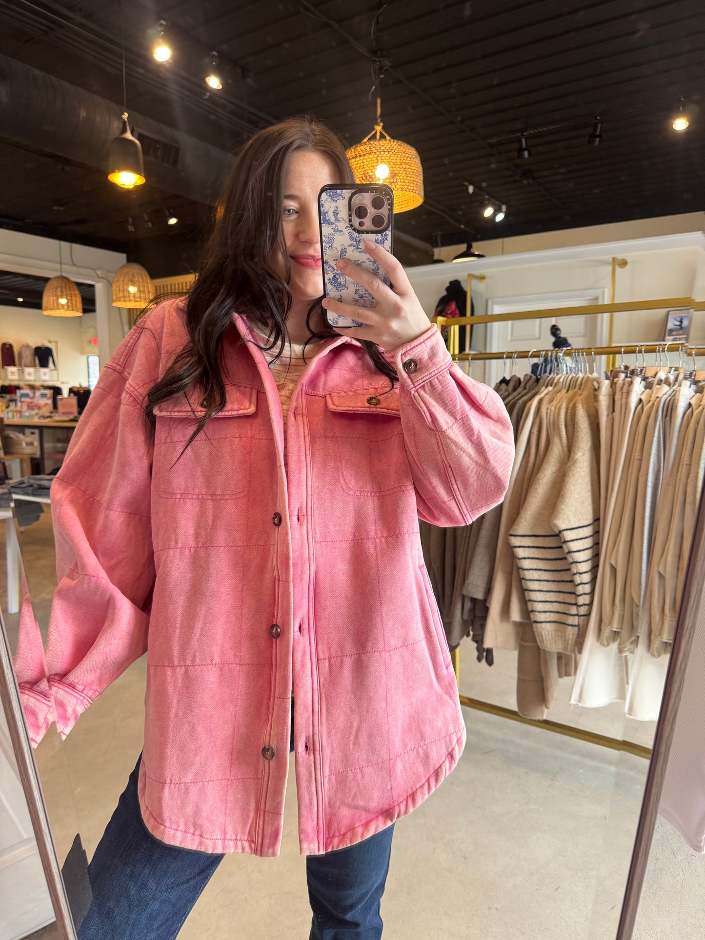 Pink Mineral Washed Quilted Shacket