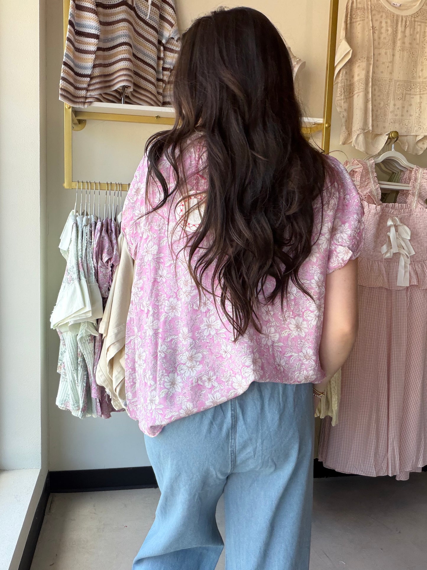 Pink Floral Puff Sleeve Top