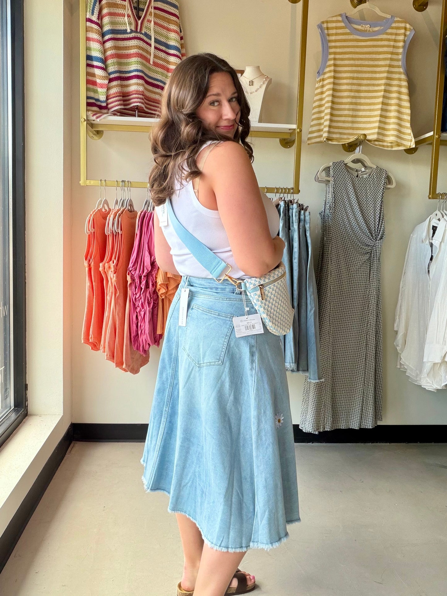Daisy Embroidered Denim Skirt