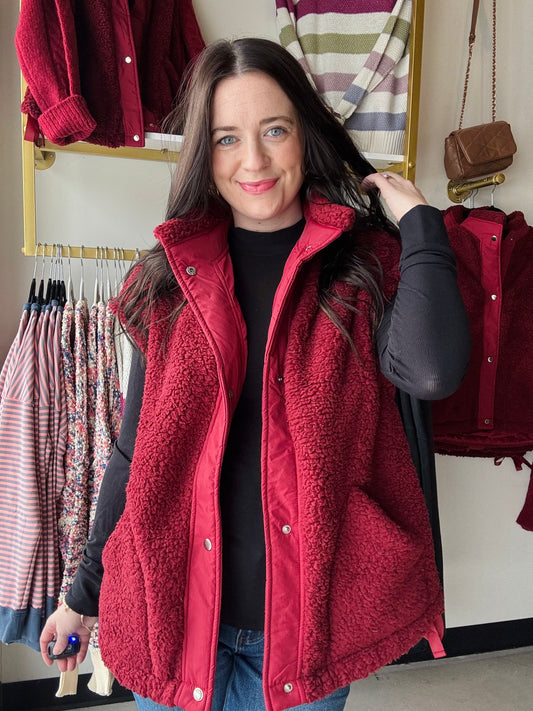 Red fleece vest for layering