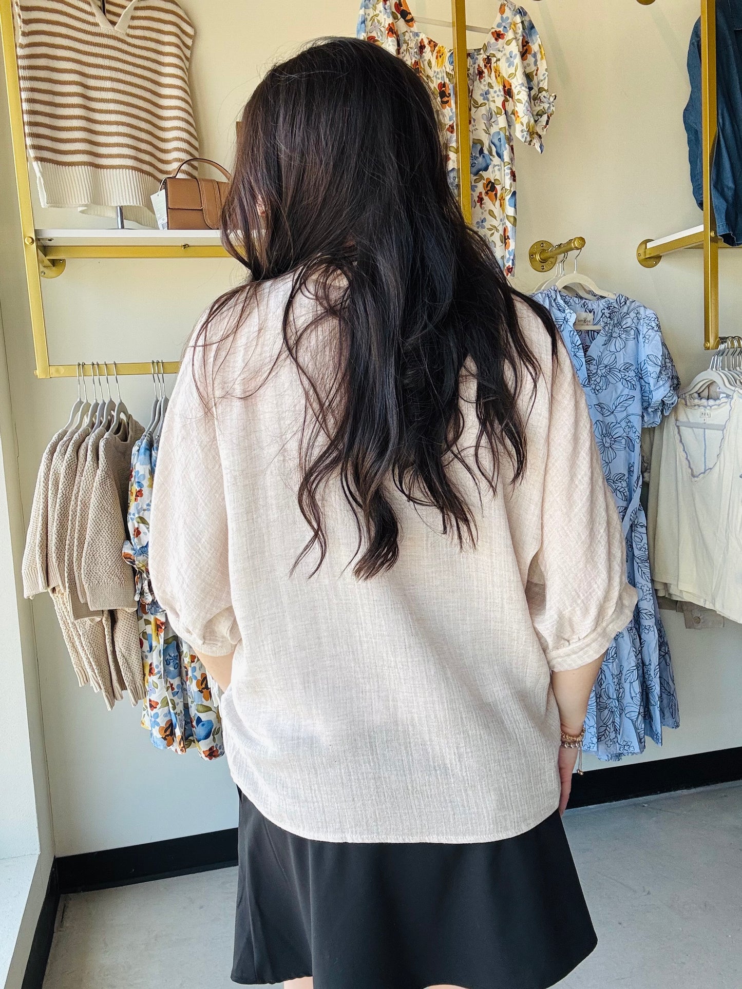 Oatmeal Dolman Sleeve Button Up
