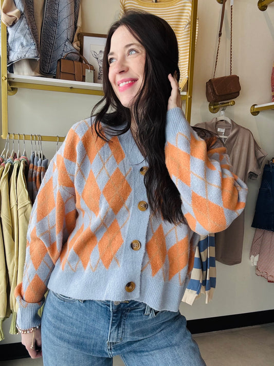 Orange Chambray Argyle Sweater