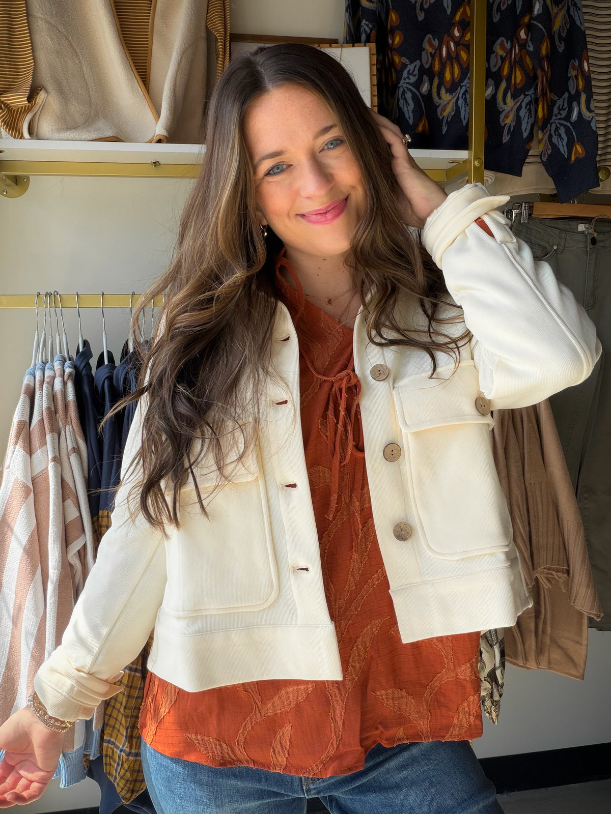 Terracotta Tie Leaf Jacquard Top