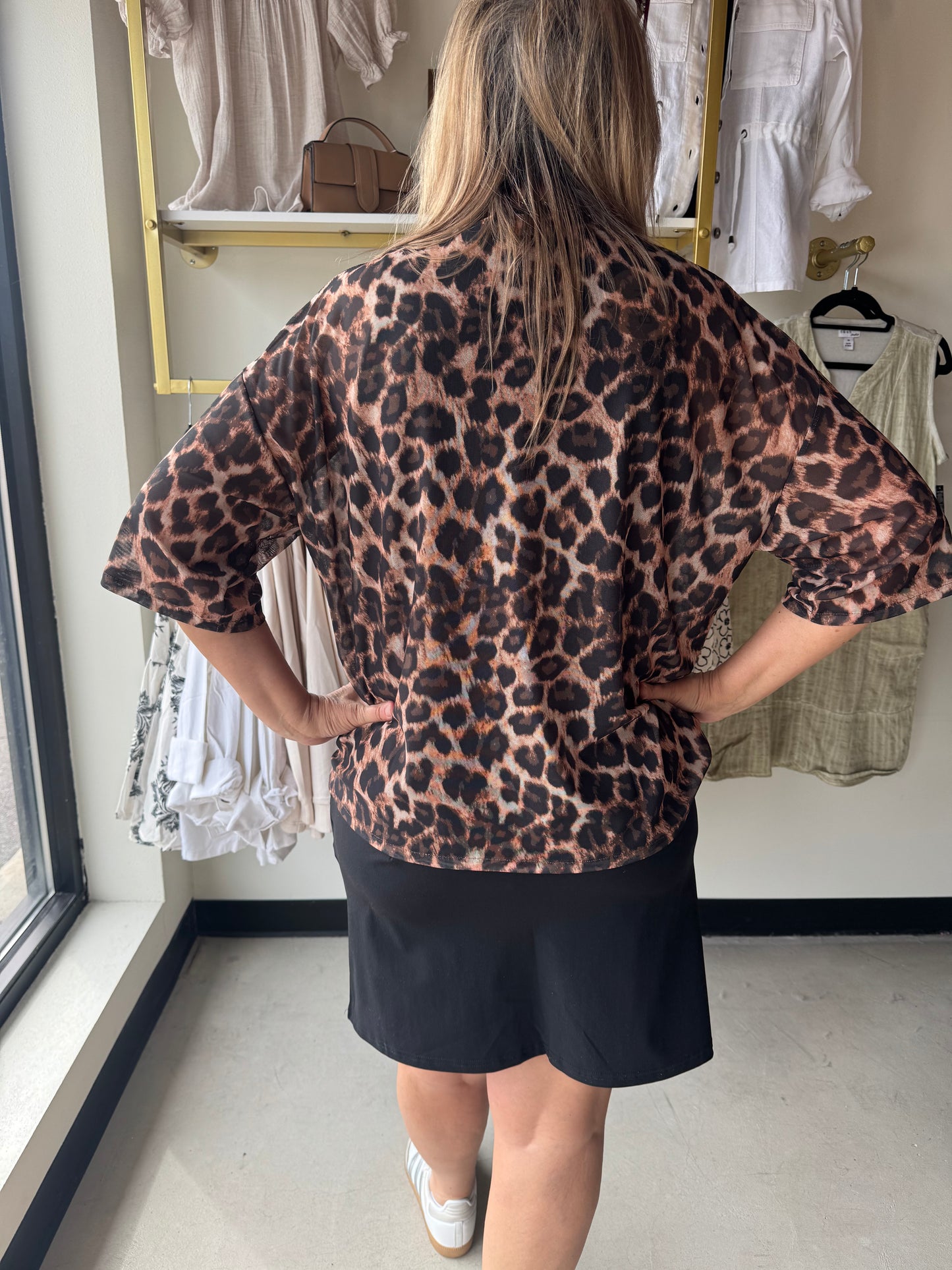 Leopard Boxy Mesh Top