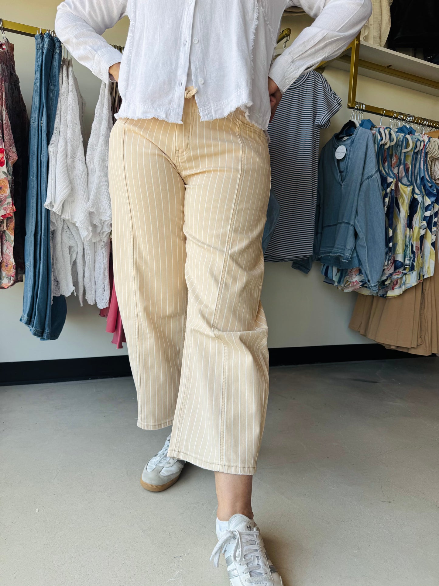 Lovervet Striped High-Rise Barrel Jeans