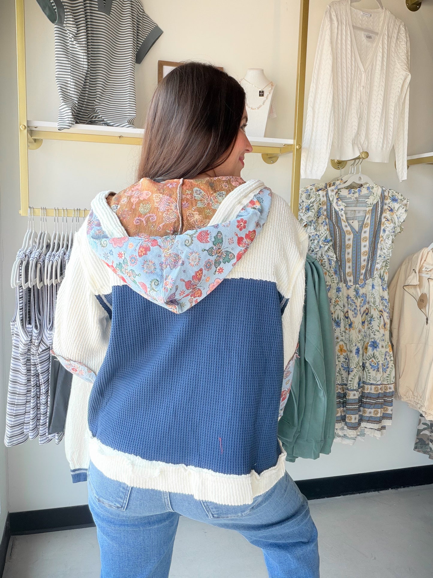 Indigo Butterfly Placket Hoodie