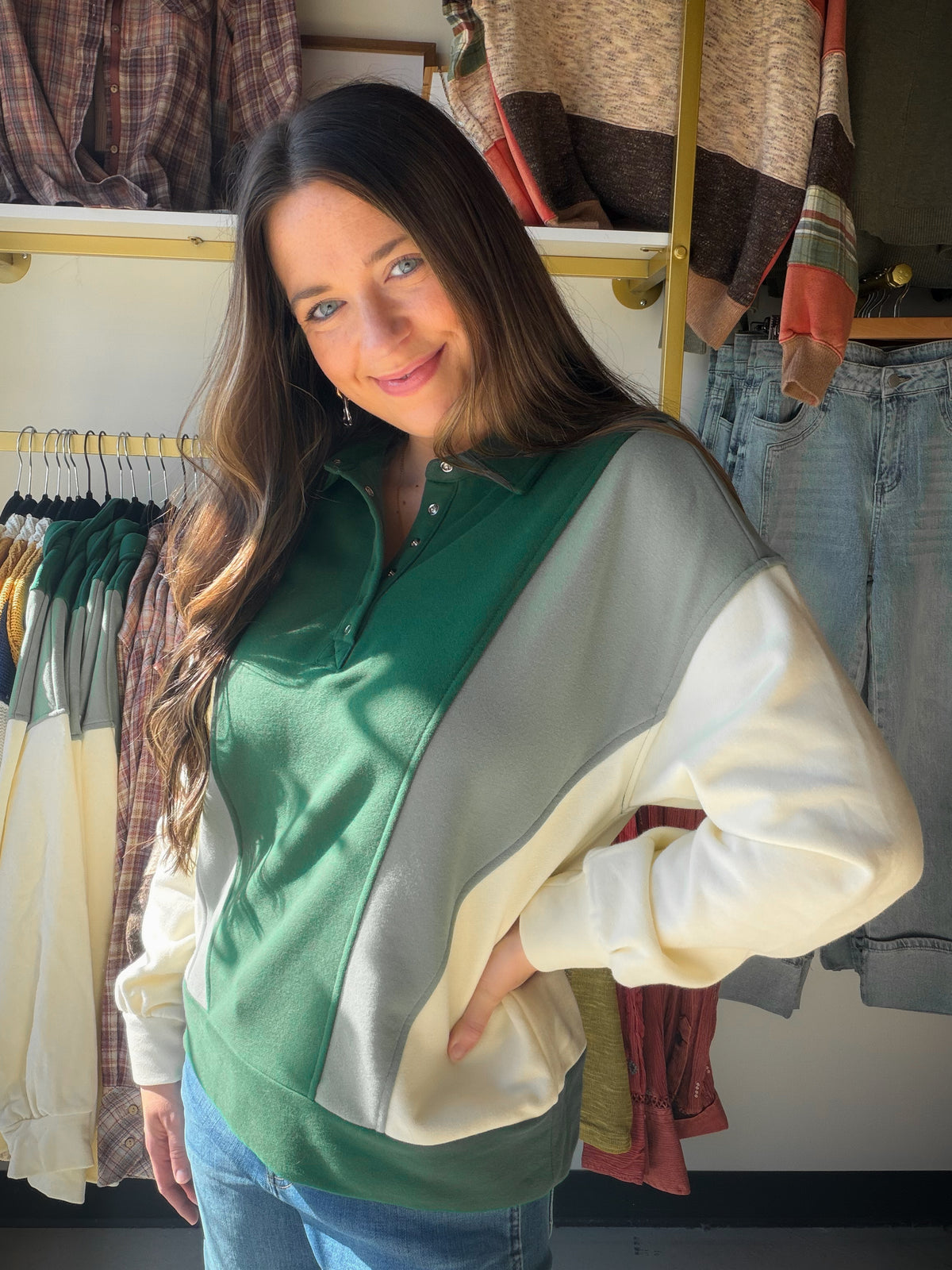 Hunter Collared Snap Sweatshirt