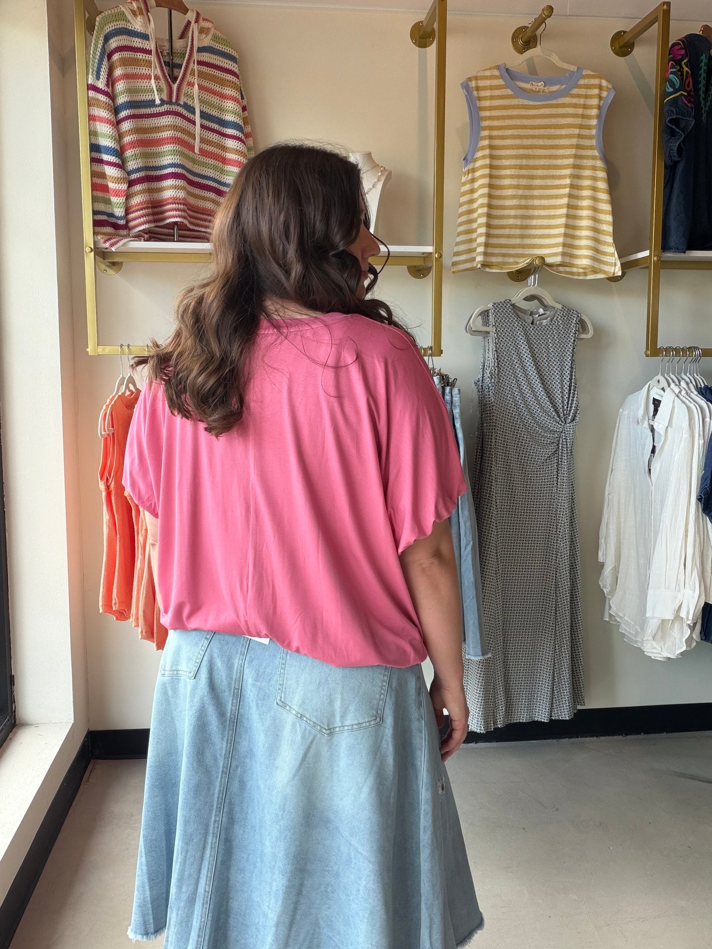 Rose Bamboo Bubble Hem Top