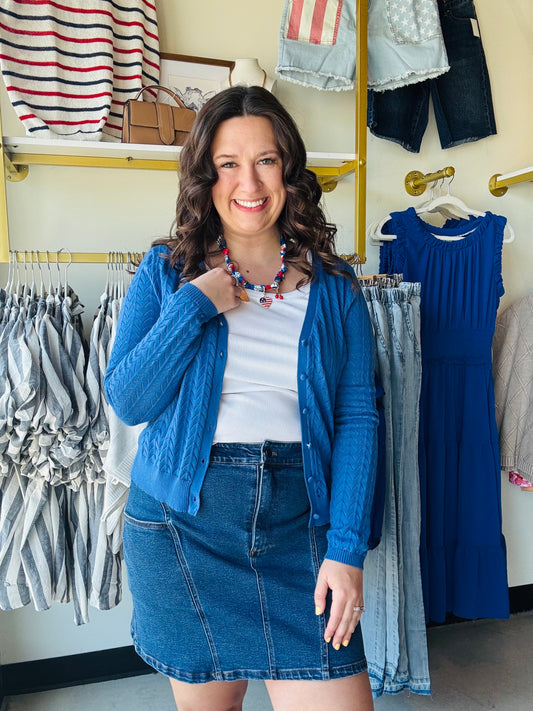 Royal Pointelle Button Down Cardigan