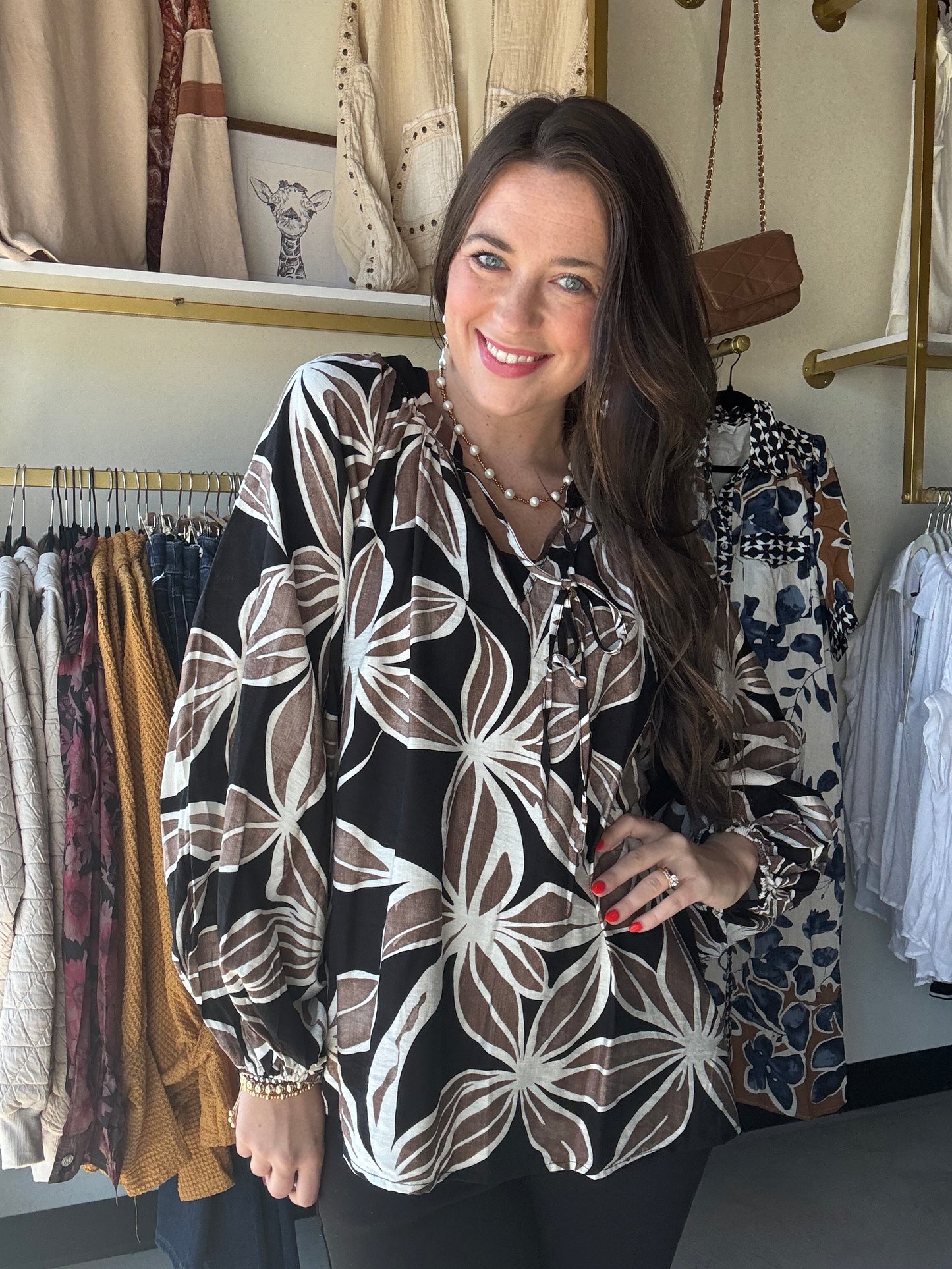 Black & Mocha Floral Blouse