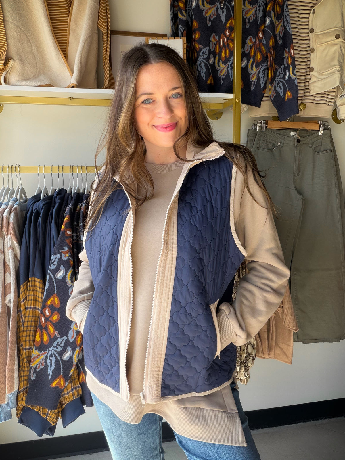 Navy Mixed Quilted Vest