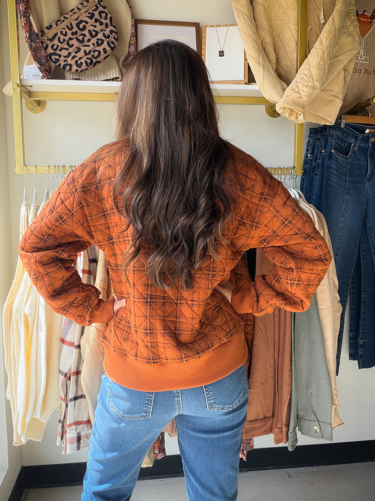 Pumpkin Plaid Quilted Pullover