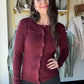 Burgundy Button Up Cable Knit Cardigan